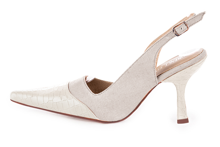Off white and natural beige women's slingback shoes. Pointed toe. High spool heels. Profile view - Florence KOOIJMAN